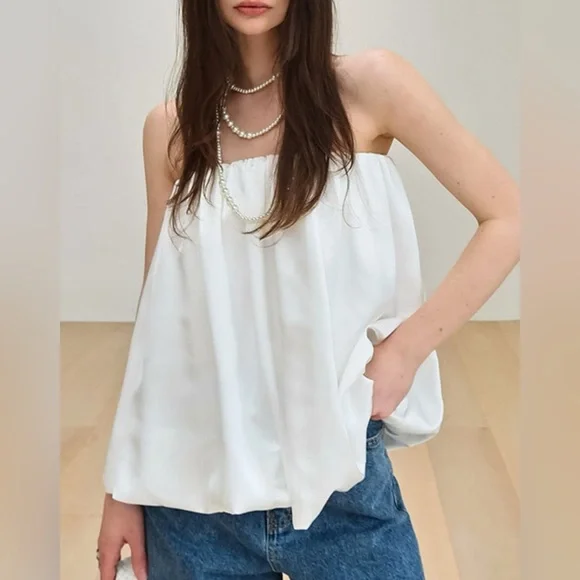 ❤️ Hello Gorgeous! Bubble Hem Tube Top - White - Picture 4 of 7